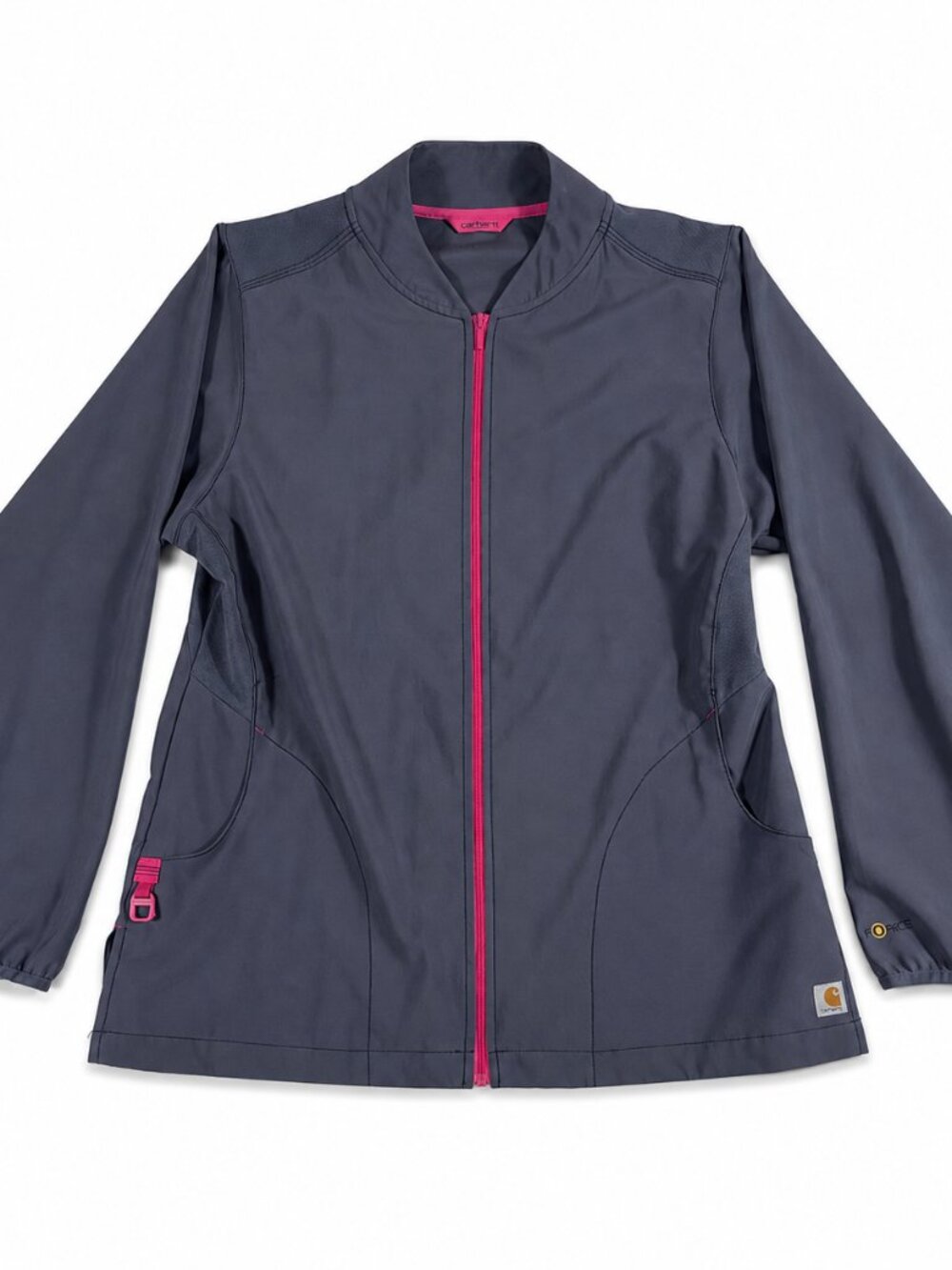 Carhartt Force Women's Large Zip Front Scrub Jacket Gray Pink Trim Workwear